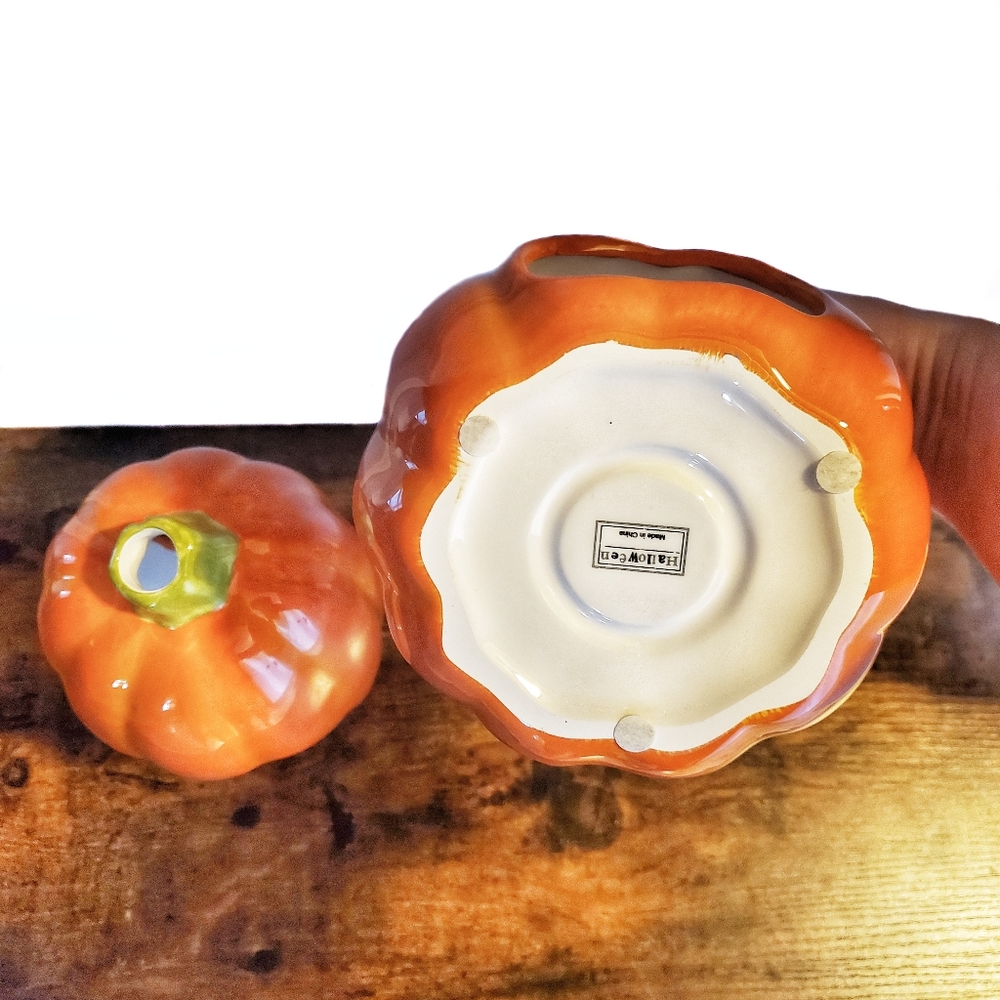 Halloween Pumpkin Ceramic Holiday Candle Holders Set Of 2 - Picture 4 of 9